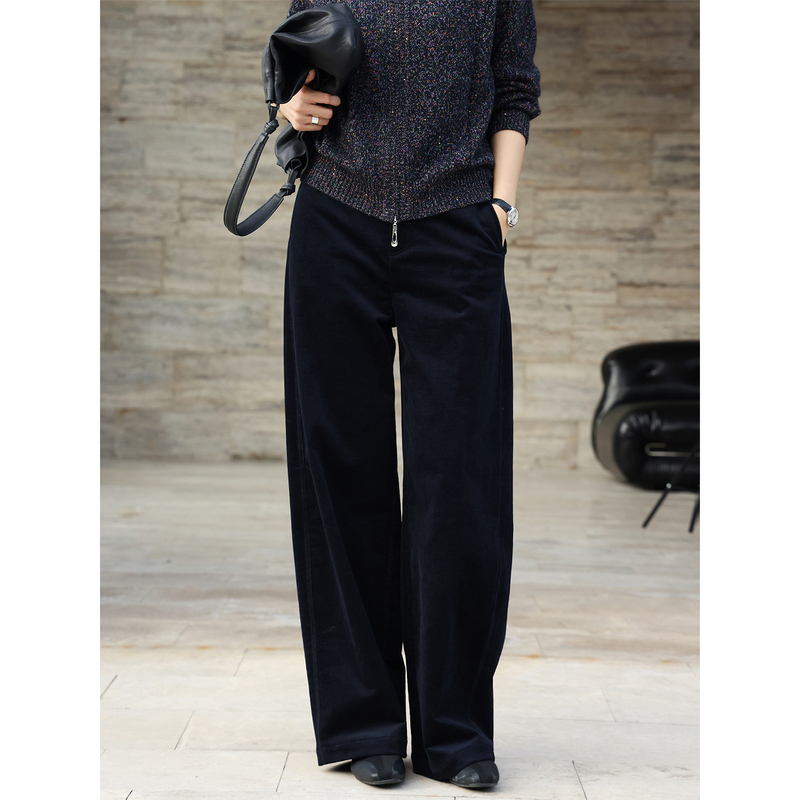 Zhou Zhou【Sea King】2026 Autumn New High-End Corduroy Elegant Casual Wide-Leg Straight Pants Long Pants for Women