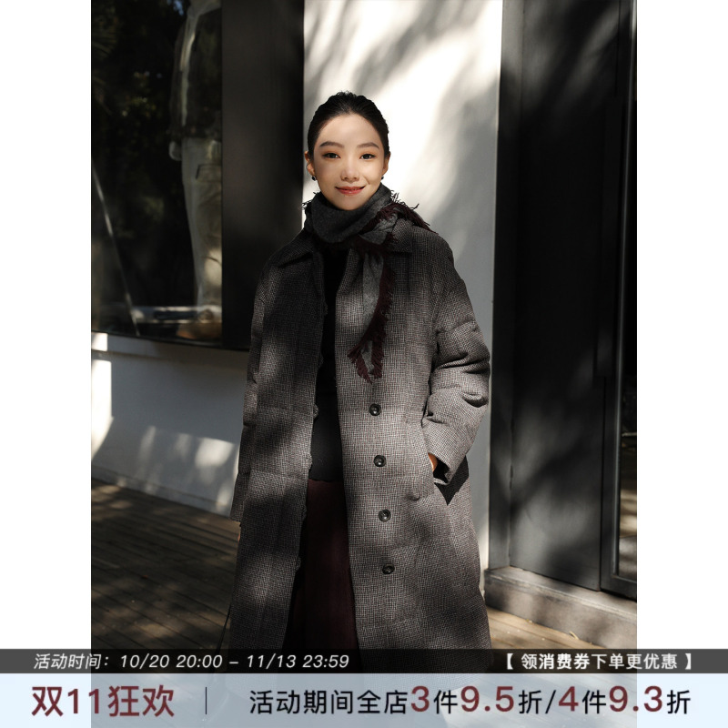 Zhou Zhou Laoqian Style Patterned Goose down Jacket 2026 Winter New Loose Thickened Warm Mid-Length down Coat for Women