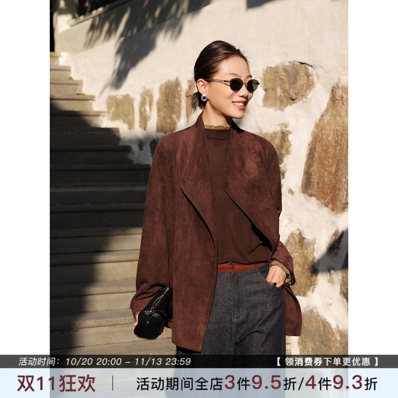 Zhou Zhou [Black Chic] 26 Autumn New Vintage High-End Coffee-Colored Suede Jacket Loose Versatile Women's Jacket