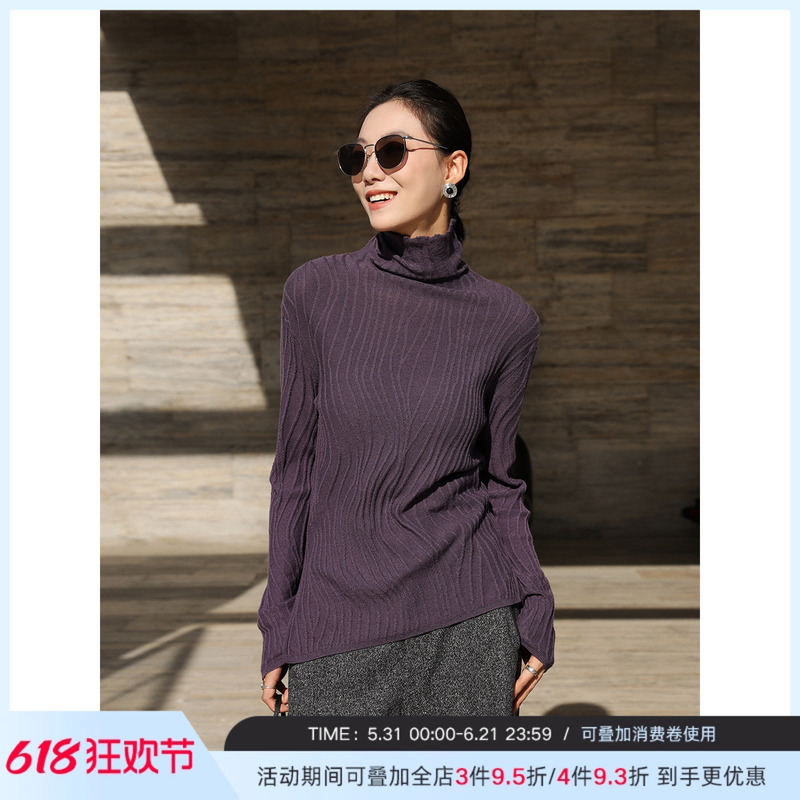 Zhou Zhou Textured Water Ripple Slit Sweater, New Winter Slim-Fit Warm Turtleneck Long-Sleeve Base Layer Top for Women Zhou Zhou Textured Water Ripple Slit Sweater, New Winter Slim-Fit Warm Turtleneck Long-Sleeve Base Layer Top for Women