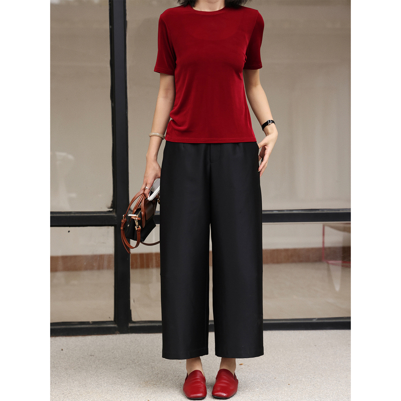 Zhou Zhou Relaxed Black Straight-Leg Casual Pants 26 Autumn New Elastic High-Waisted Thin Cropped Wide-Leg Pants for Women Zhou Zhou Relaxed Black Straight-Leg Casual Pants 26 Autumn New Elastic High-Waisted Thin Cropped Wide-Leg Pants for Women