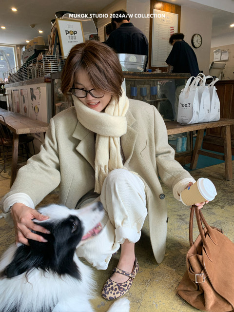 MUKOK Korean style oni~ high-end woolen suit down jacket white duck down thickened wool jacket