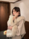 MUKOK fox fur collar + cuffs gold hooded cloak double-sided woolen loose coat for small women