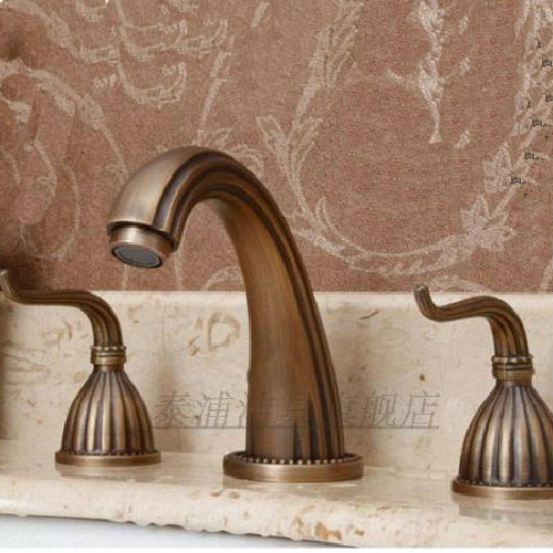 European-Style All-Copper Three-Hole Bathroom Vanity Three-Piece Set with Separate Accessories, Switch, Hot and Cold Water Faucet Handle