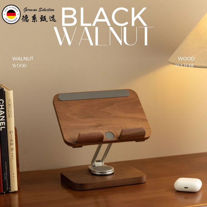 German-Made Premium Tablet Stand iPad Support Bracket Solid Wood Phone Stand Solid Wood Desktop Bedside Adjustable and Rotatable