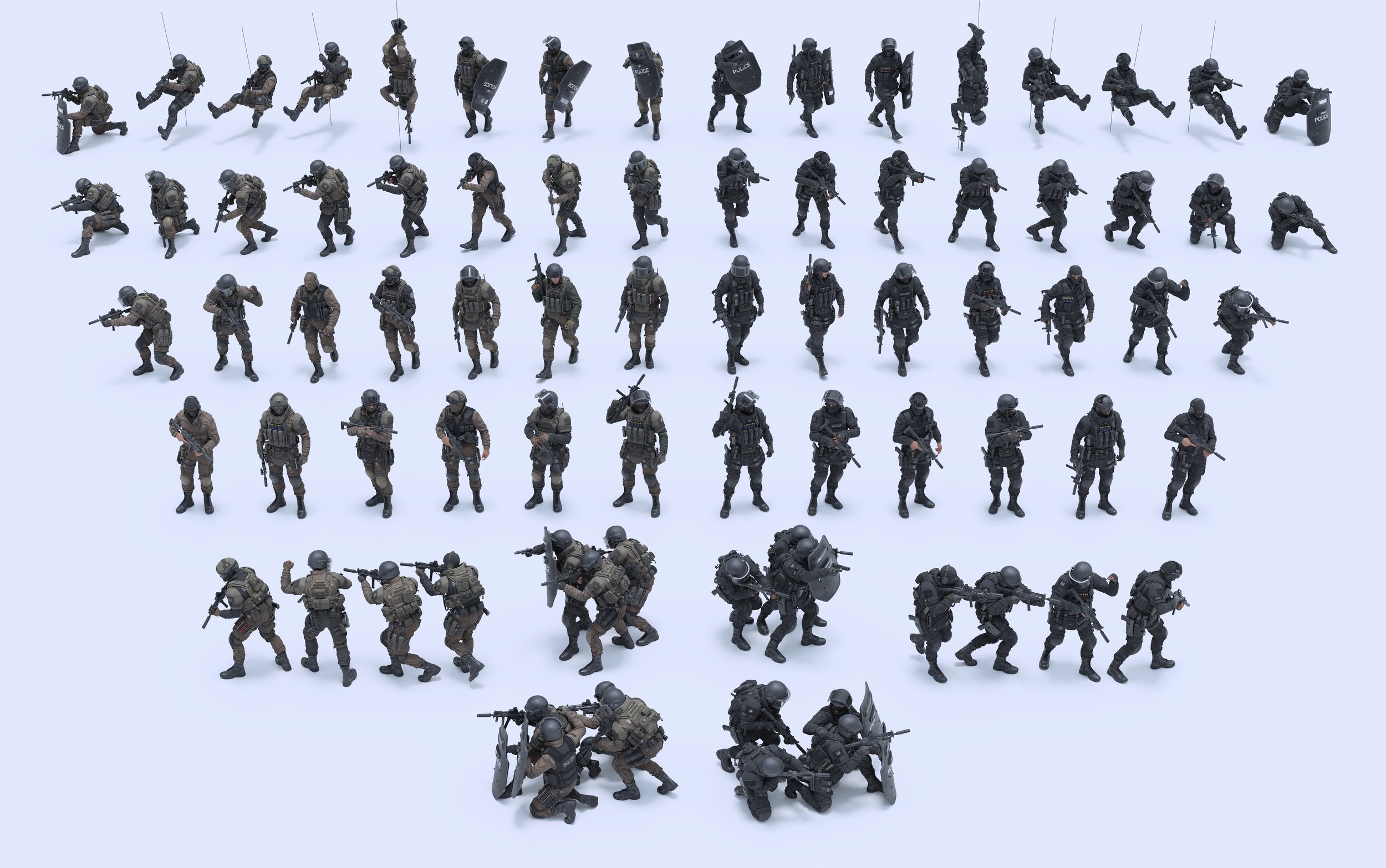 3D模型|突击特警部队人物角色防弹衣冲枪械装备模型包 BigMediumSmall – SWAT (Blender/FBX格式) Swat_All1 (1).jpg