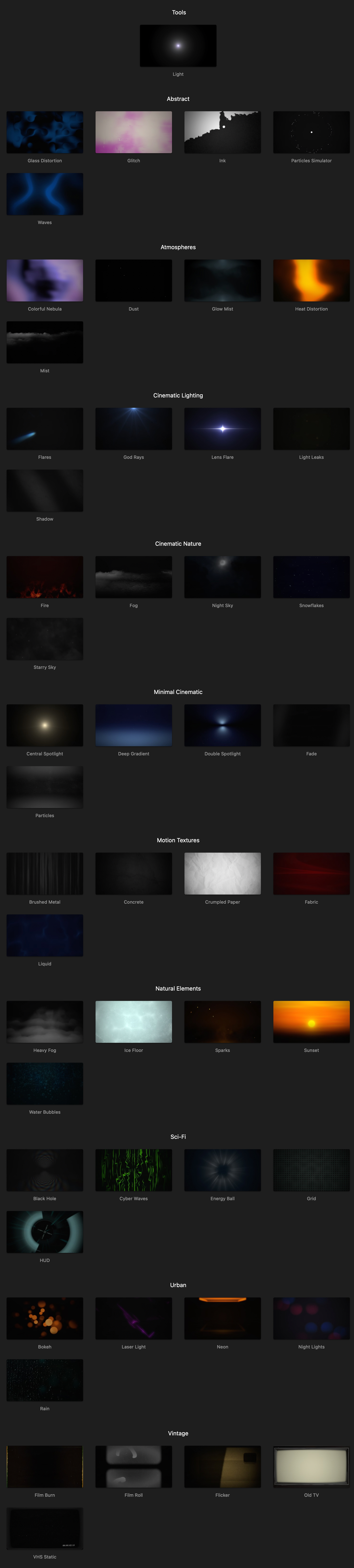 中文汉化-FCPX插件|50组电影感动态烟雾光影抽象纹理背景素材 Cinematic Backgrounds