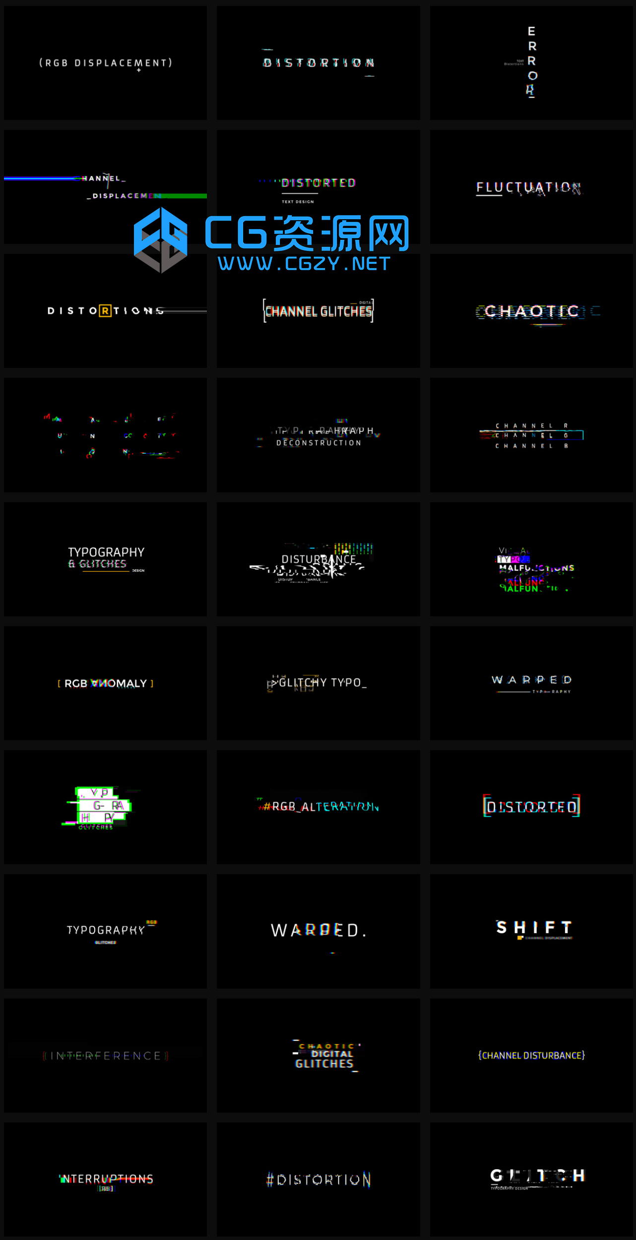 FCPX插件-30种科技感信号损坏色彩分离毛刺文字标题字幕动画预设FCPX插件