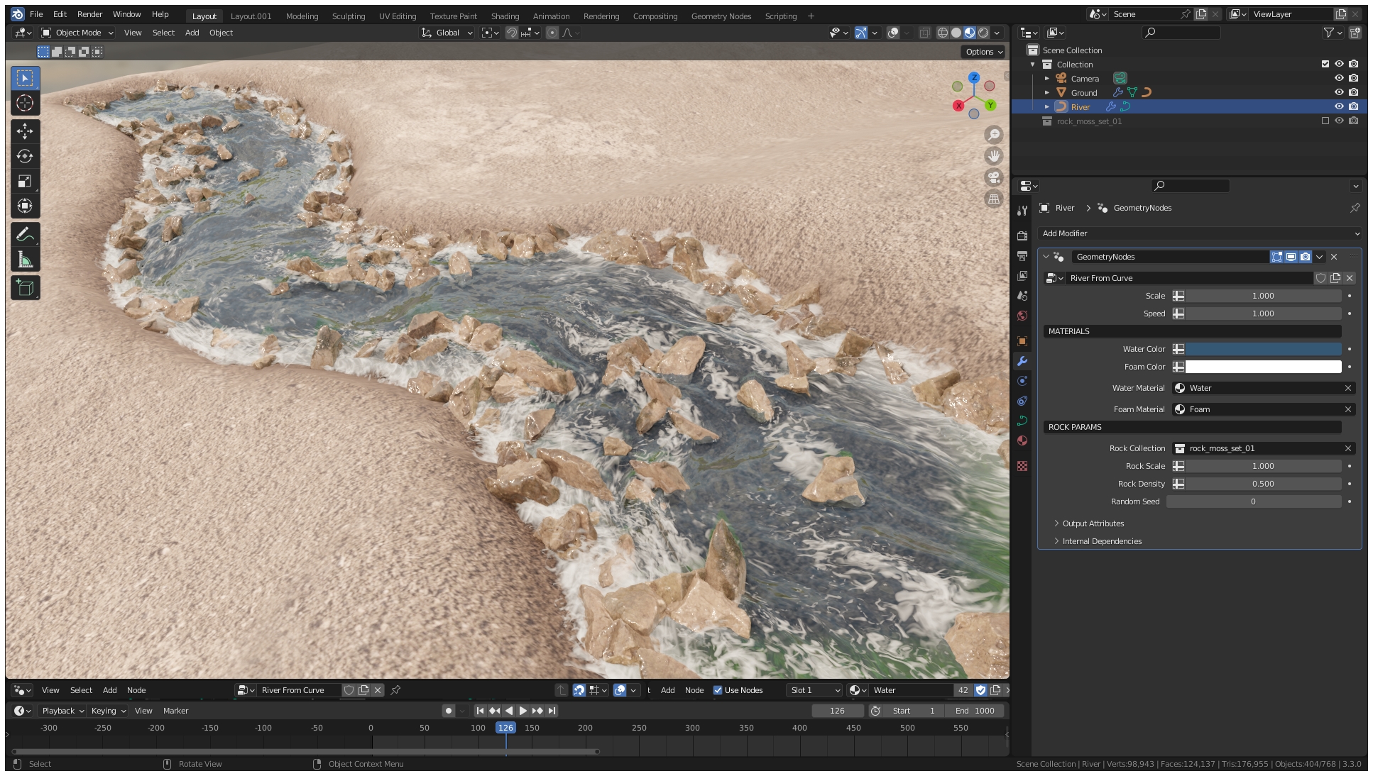 Blender小溪河流生成资产预设 Realtime River Generator V1.3.1 scr1.jpg