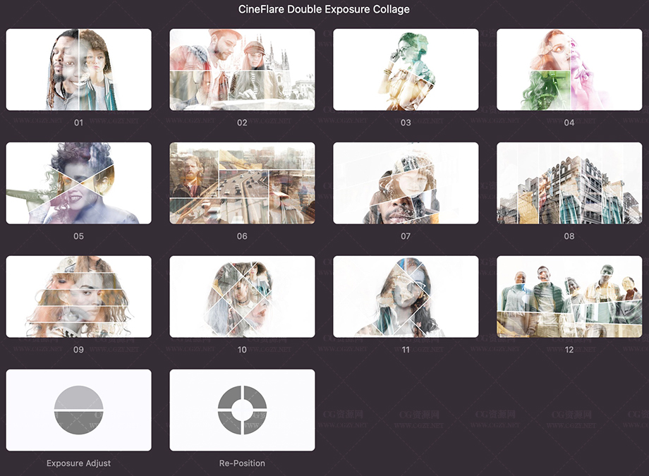 FCPX插件|14组创意拼贴双重曝光效果预设 Double Exposure Collage