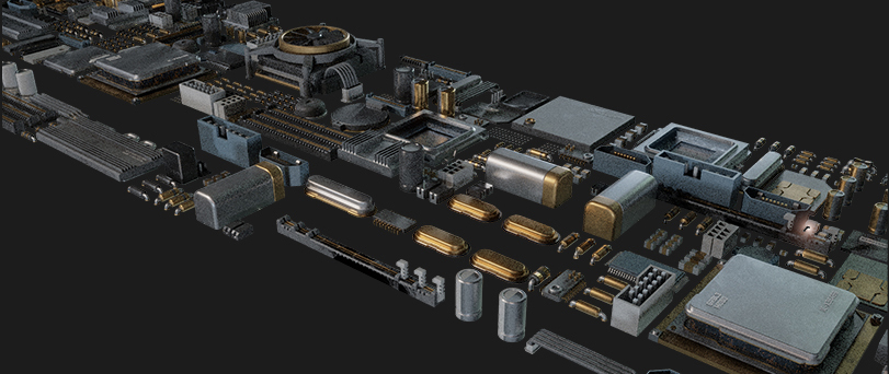 Blender电脑主板电路芯片电容电阻元素3D模型资产 Binary Frame Computer Mainboards Mobo2.jpg