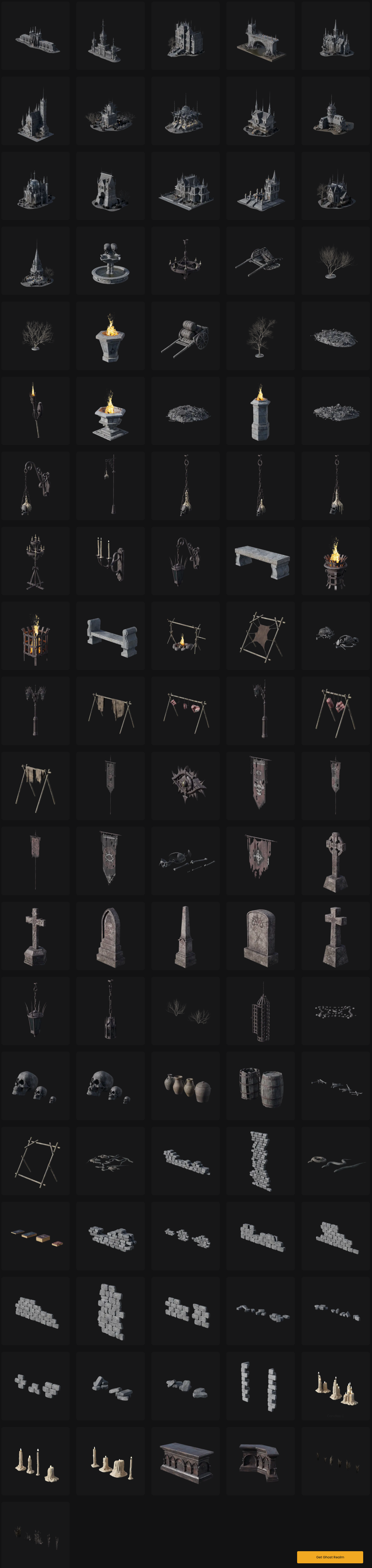 幽灵领域暗黑城堡环境3D模型资产 KitBash3D – Ghost Realm (C4D/FBX/OBJ/Blender/3DS MAX/Maya/Houdini/Unity/UE格式)