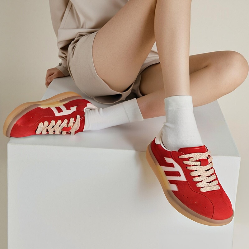 Camel Women's Shoes 2025 New Red Retro German Training Shoes Macaron Casual Sneakers Thick-Soled Sneakers