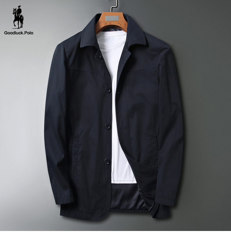 Paul cổ điển cotton áo khoác nam ve áo màu rắn nút bố phù hợp với kinh doanh bình thường nam ngắn áo khoác gió áo gió 2 mặt