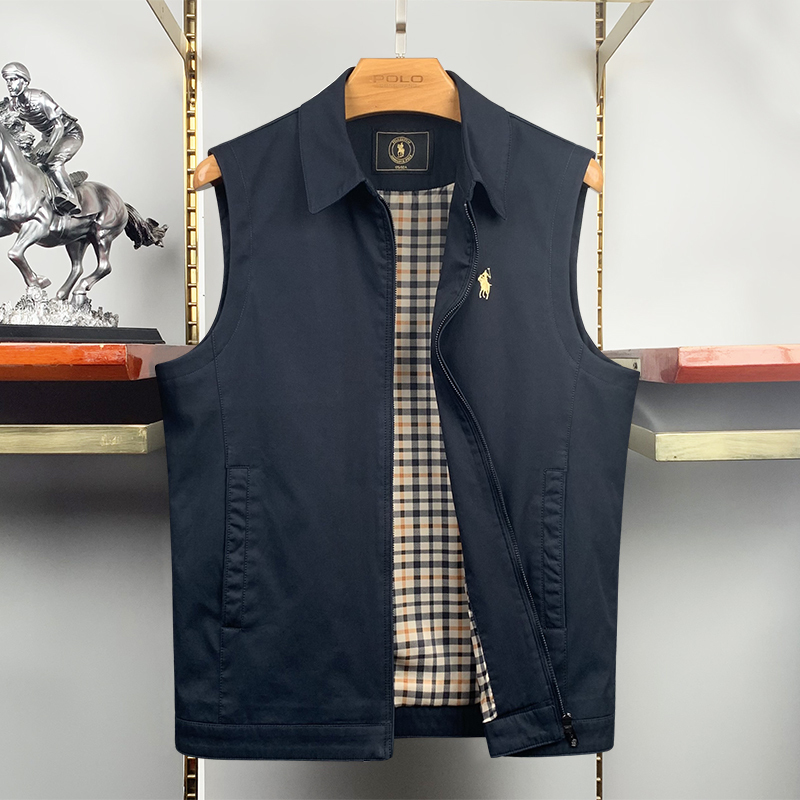 Paul Men's Business Casual Lapel Vest Spring & Fall New Pure Cotton Pure Color Horse Logo Embroidered Vest Men's Vest