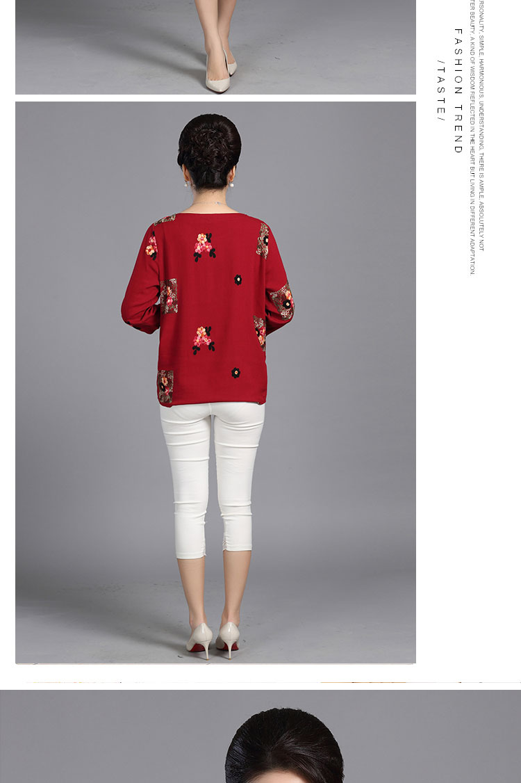 Mùa thu 2019 rộng kích thước lớn tay dài cotton nữ và vải lanh thêu thêu cộng với phân bón để tăng áo thun mẹ - Quần áo của mẹ thời trang tuổi trung niên u50