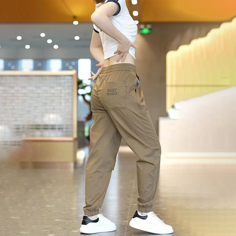Ice Silk Lightweight Workwear Casual Pants for Women, Summer Elastic Waistband, Stretchy Jogger Design, Stylish and Trendy Harem Sweatpants