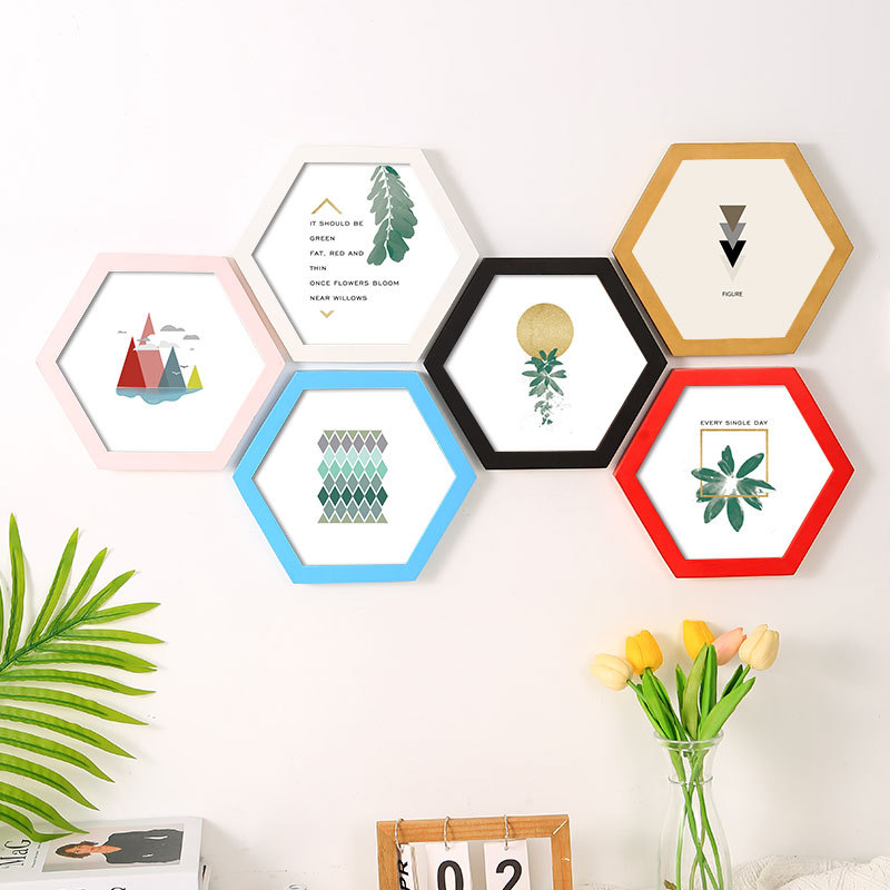 Hexagonal Picture Frame Wall Hanging Multi-Sided Diamond-Shaped Picture Frame Combination Frame for Mounting Corporate Culture Photo Wall Decoration Creatively