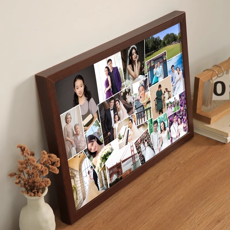 Nostalgic Wall-Mounted Display Frame for Home Use, Made of Wood, for Old Photos, Large Empty Frame from the 80S, Can Hold Multiple Photos