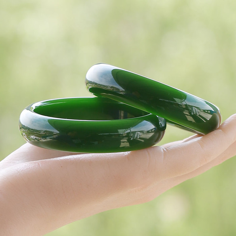 Imitation Hetian Jade Spinach Green Emulsified Glass Bracelet, Glass Outer Material That Can Pop Up, Bulletproof Bracelet, Anti-Drop and Moisturizing