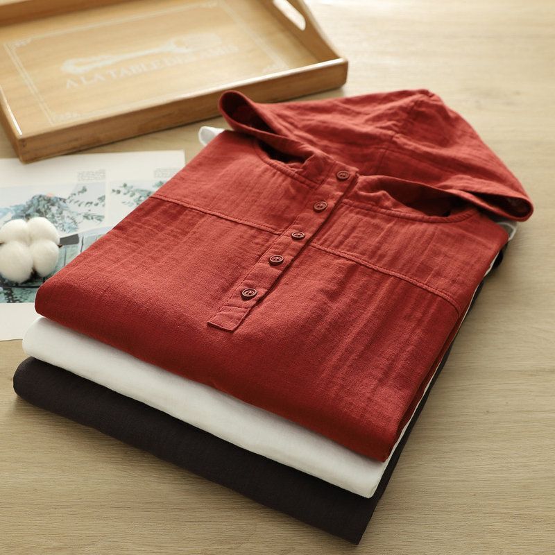 Trendy Hooded Comfortable Double-Layer Cotton Pullover Long-Sleeve Shirt for Women, New Spring and Autumn Loose Casual Design Top Trendy Hooded Comfortable Double-Layer Cotton Pullover Long-Sleeve Shirt for Women, New Spring and Autumn Loose Casual Design Top