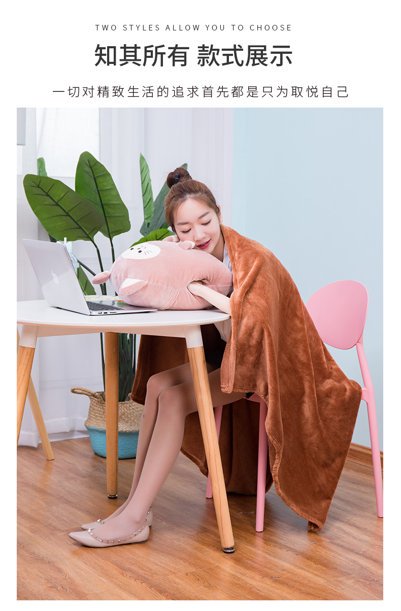 Dễ thương mèo gối quilt sử dụng kép văn phòng mùa hè điều hòa không khí chăn ăn trưa nghỉ gối ngủ nhung san hô đệm xe Chăn gối văn phòng 2 trong 1