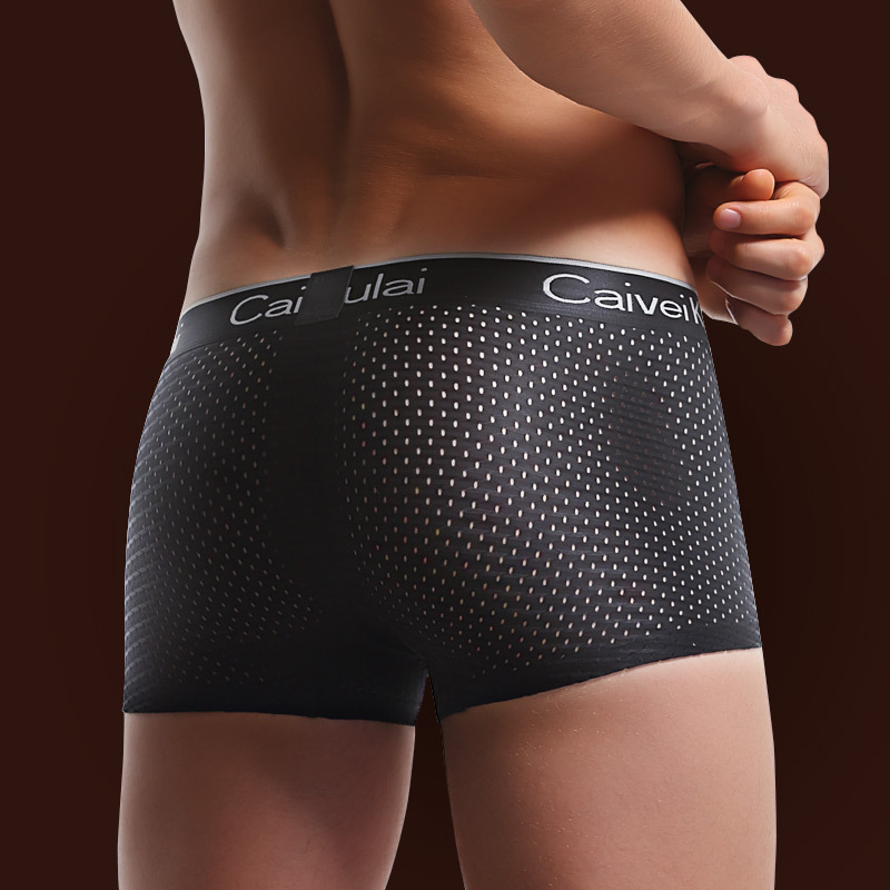 Welaness Men's Underwear, Men's Boxer Briefs, Ice Silk Mesh, Four-Corner Hollow Mesh, Breathable