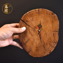 Chinese style old elm solid wood personality creative clock living room simple literary wall clock decorative ornaments ring pattern dial