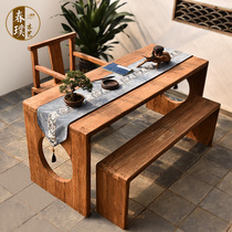 Old elm desk New Chinese solid wood tea table and chair combination desk Modern custom furniture lower roll table case table