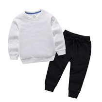 Childrens Spring and Autumn white sweatshirt long-sleeved black sweatpants set kindergarten uniforms for boys and girls sportswear coat cotton