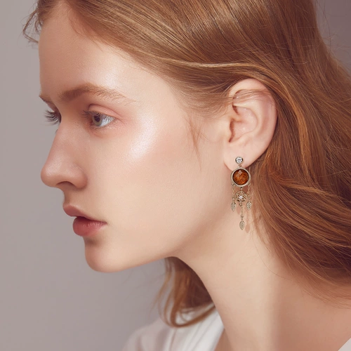 Модные искусственные серьги с цирконом, стиль, серебро 925 пробы, золото 14 карат