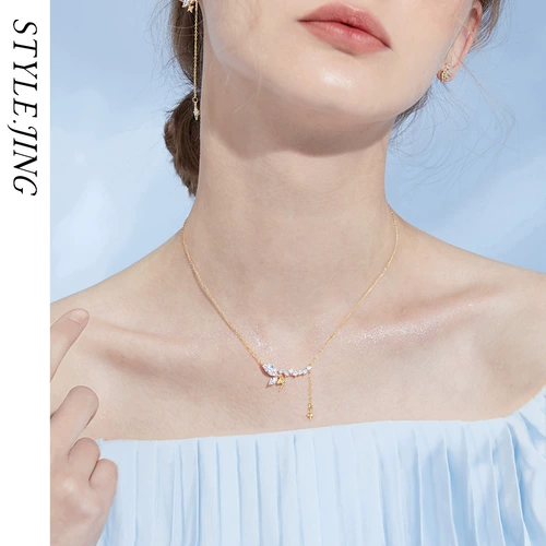 Ожерелье, небольшая дизайнерская цепочка до ключиц, стиль, серебро 925 пробы, тренд сезона, 2021 года