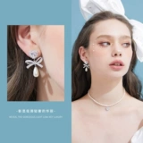 Серьги с бантиком из жемчуга с кисточками, стиль, серебро 925 пробы