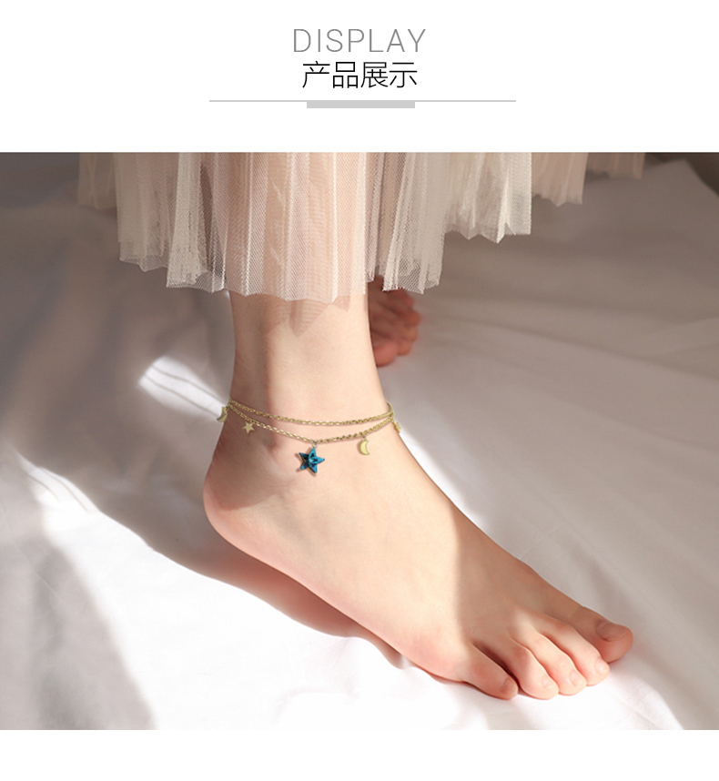 Phong cách tĩnh với các yếu tố Swarovski pha lê vòng chân nữ mạ vàng 14K cá tính phụ kiện dây chuyền mắt cá chân - Vòng chân lắc chân nữ bạc ta