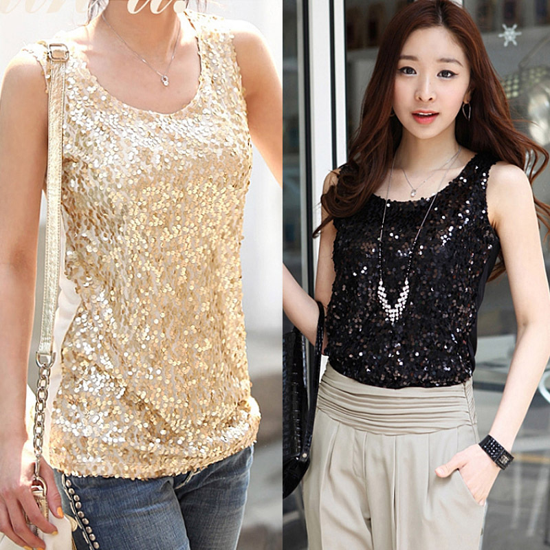 Summer New Women's Base Shirt Top, Korean Style, Slim Fit, Shiny Sequin Tank Top, Versatile, Slimming, Stylish Camisole