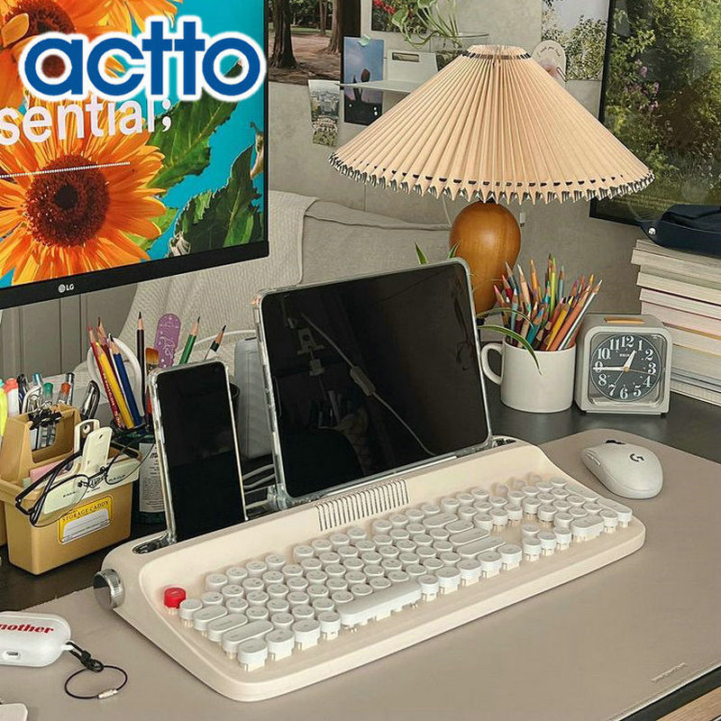 Korean Actto Bluetooth Keyboard External Wireless Retro Typing Keyboard for Mobile Phones, Tablets, and Laptops
