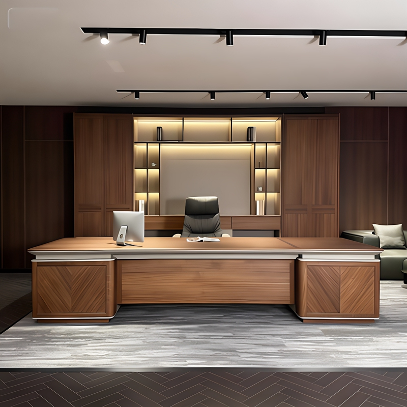 Modern Minimalist New Chinese Style Solid Wood Executive Desk Boss Desk Office Desk Home Study High-End Desk with Side Table