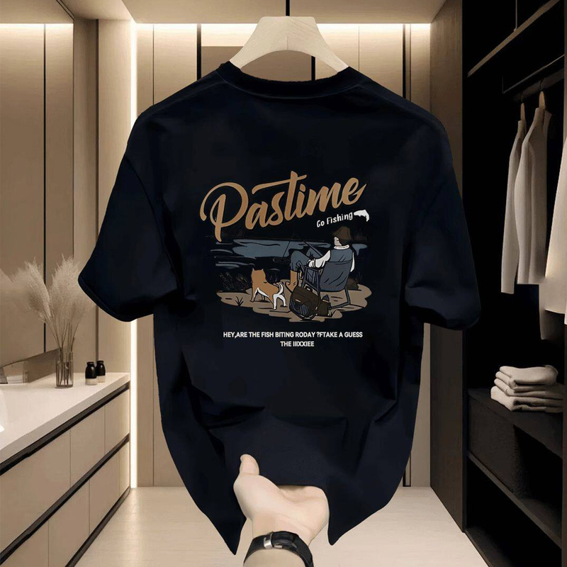 Kurishiki Isuke American-Style Heavyweight Short-Sleeve T-Shirt for Men with Fisherman Print, Summer ins Trendy Brand Loose and Cool Top Kurishiki Isuke American-Style Heavyweight Short-Sleeve T-Shirt for Men with Fisherman Print, Summer ins Trendy Brand Loose and Cool Top