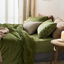 Winter thickened warm short suede four-piece set pure color cow oil fruit brief about 1 5m1 8 m bed hat-style bedding