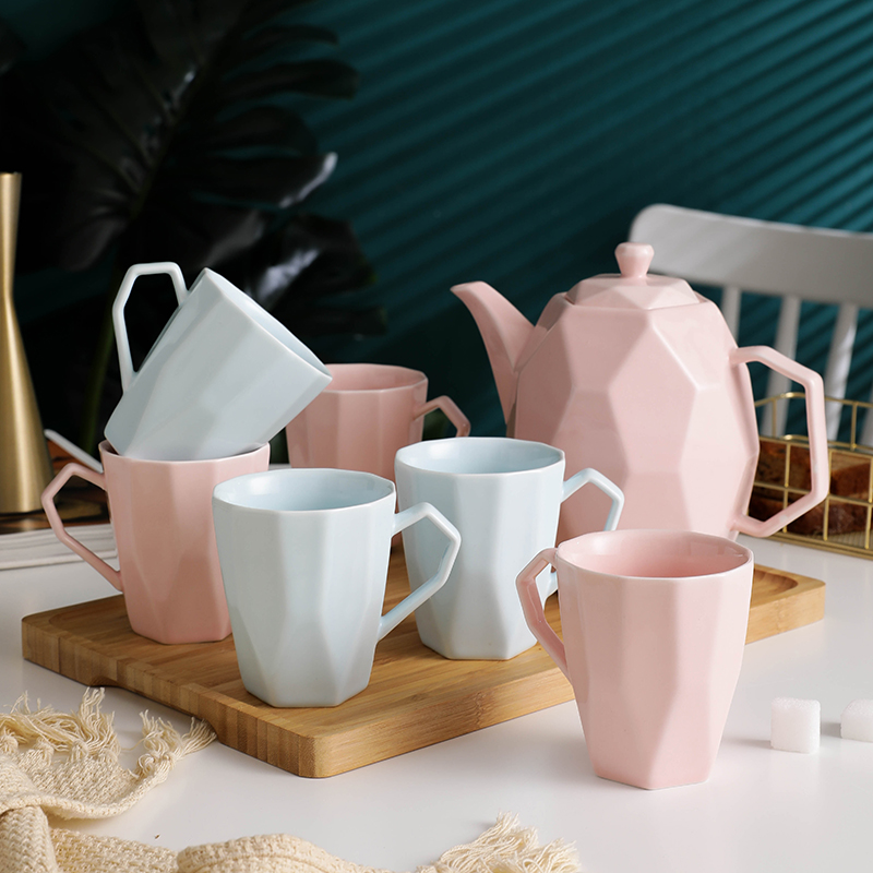 Ceramic Water Cup Home Set Cup Set Cup Color Glaze Water Set with Wooden Plate Tea Set Teapot Tea Cup Set