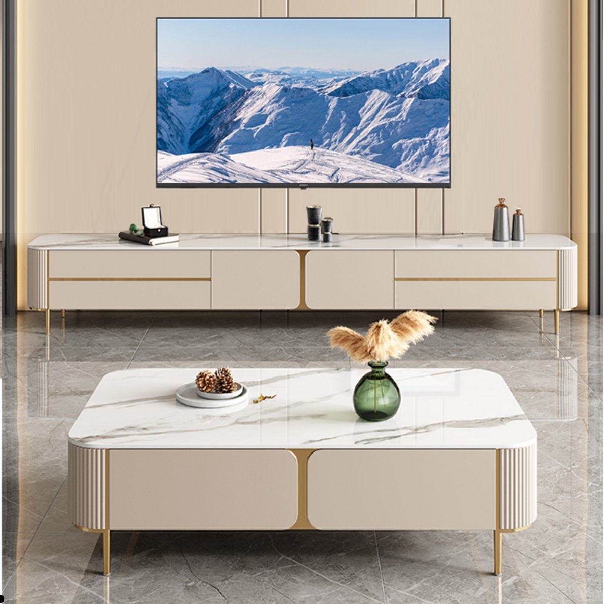 Light luxury rectangular coffee table TV cabinet combination living room modern minimalist paint home slate tea several creative ideas