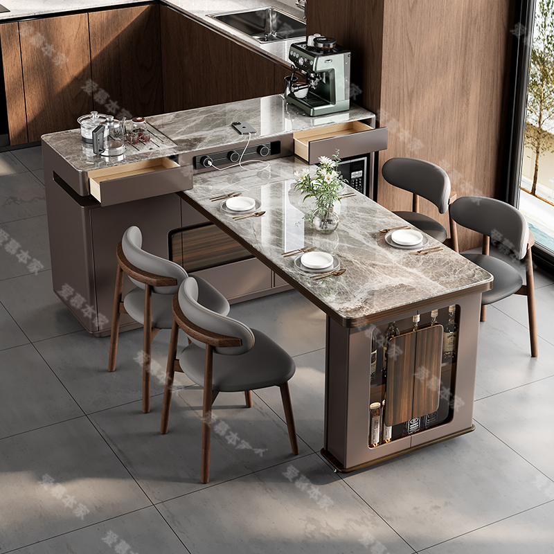Island Table and Dining Table Integrated, Rotatable and Extendable, Suitable for Small Apartments, Open Kitchen, High-End Partition Cabinet, Wall-Mounted Storage Cabinet