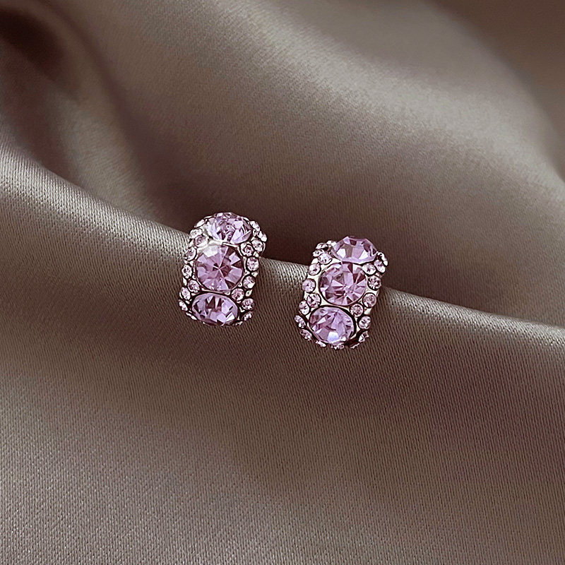 Shopping counter spot revel prompting new products recommended earneedle 18K gold purple crystal earring accessories limited time