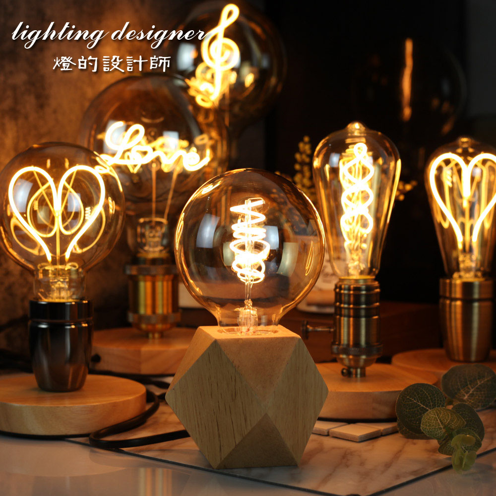 American country retro wooden lamp holder wood table lamp Edison bulb antique lamp diamond shapeD E27 large screw mouth