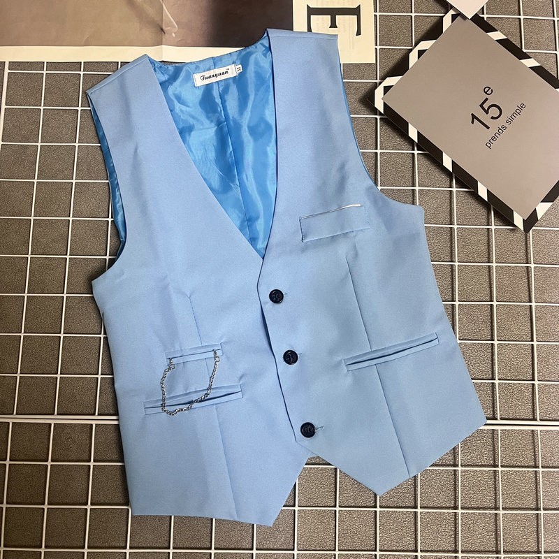 New Spring/Summer Men's V-Neck Suit Vest in Sky Blue, Stylish Ktv Professional Attire Workwear Vest