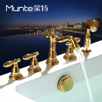  Extended copper five-hole bathtub faucet cylinder side type 5-piece set Titanium gold Nordic hot and cold shower