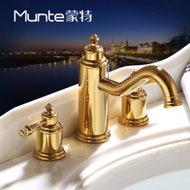  Monte bathroom gold all copper antique basin Hot and cold water faucet Nordic bathroom three-hole split washbasin