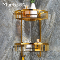  Monte brass double-layer corner basket bathroom shelf Bathroom with double hook corner rack wall-mounted punching installation