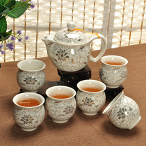 Jingdezhen gift ceramic set Kung Fu insulation large double-layer tea set Household hot water teapot Teacup specials