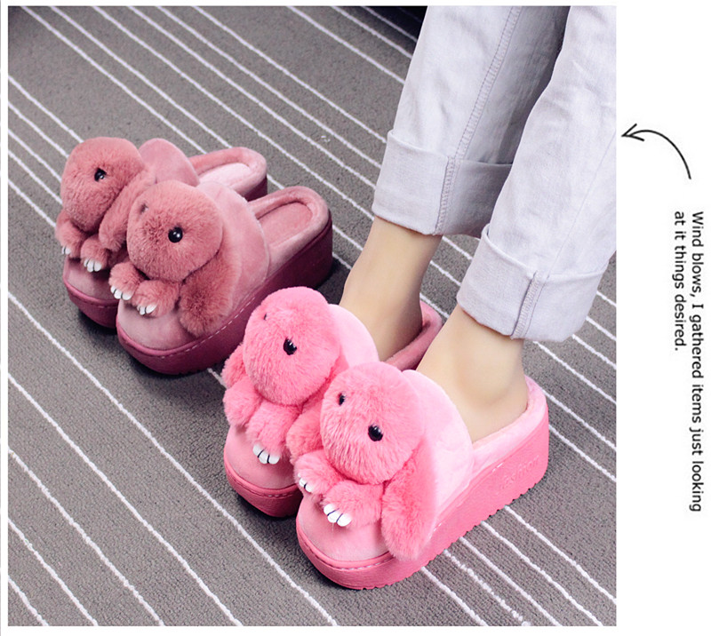 Dép cotton 18 nữ chống trượt dày đáy ấm mùa đông Phiên bản Hàn Quốc của phim hoạt hình thỏ dễ thương giày nhà hoạt hình giày lông mới dép nb